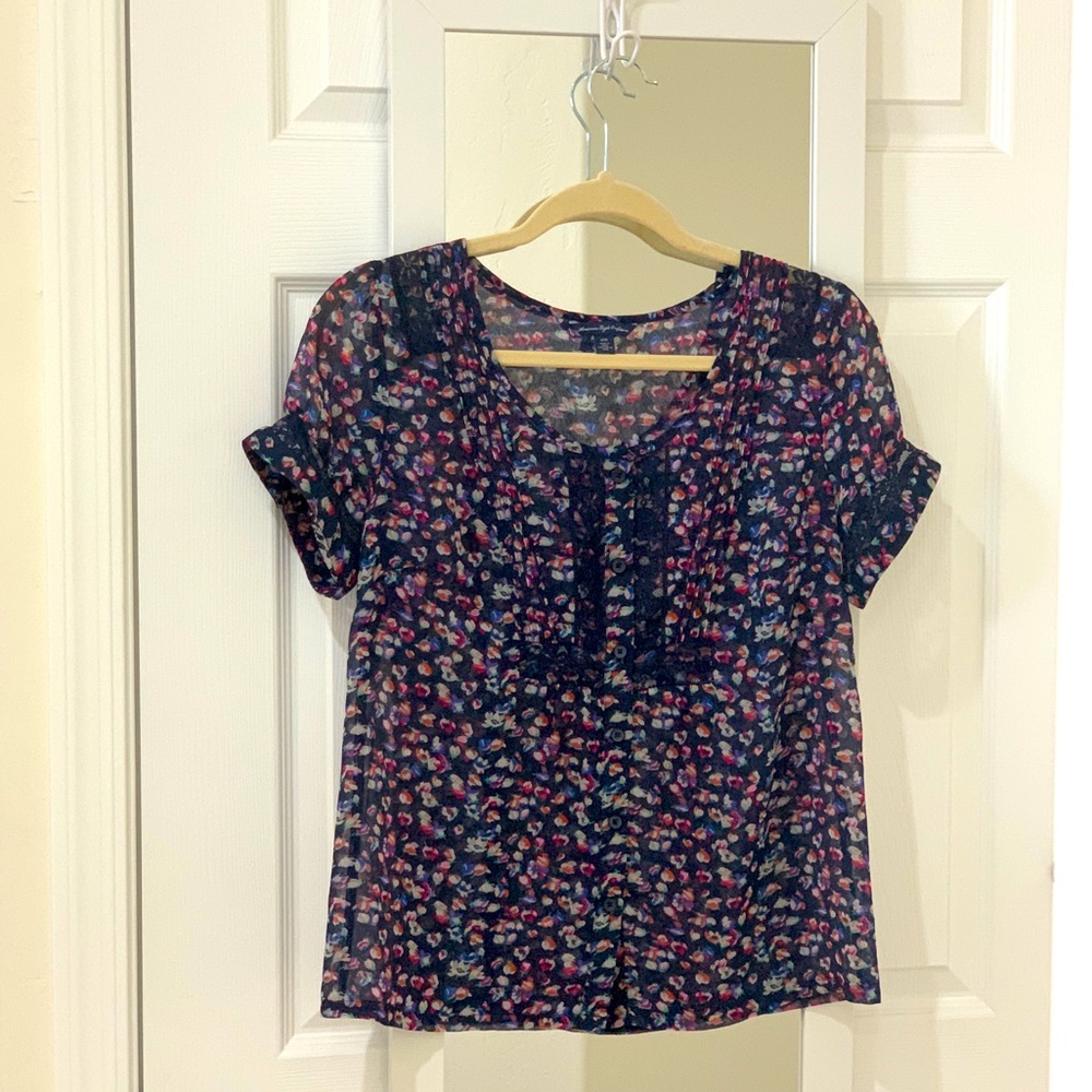 AEO sheer bohemian short sleeve blouse